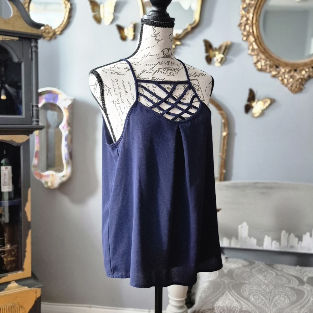 Monteau Navy Blue Camisole with Crisscross Neckline Medium - Picture 2 of 7